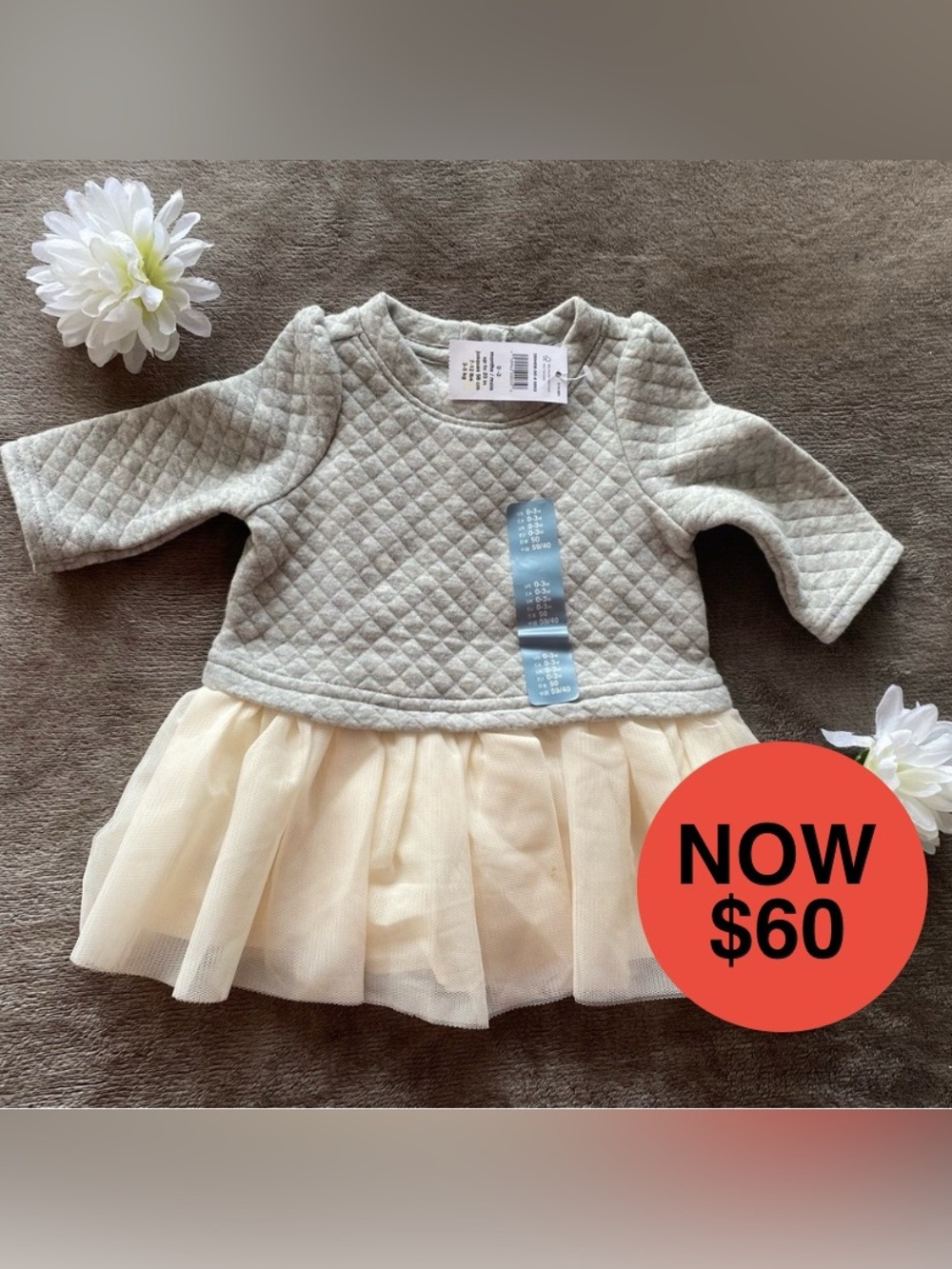 NWT Baby Gap Quilted Sweatshirt Tutu Dress (0-3M)
